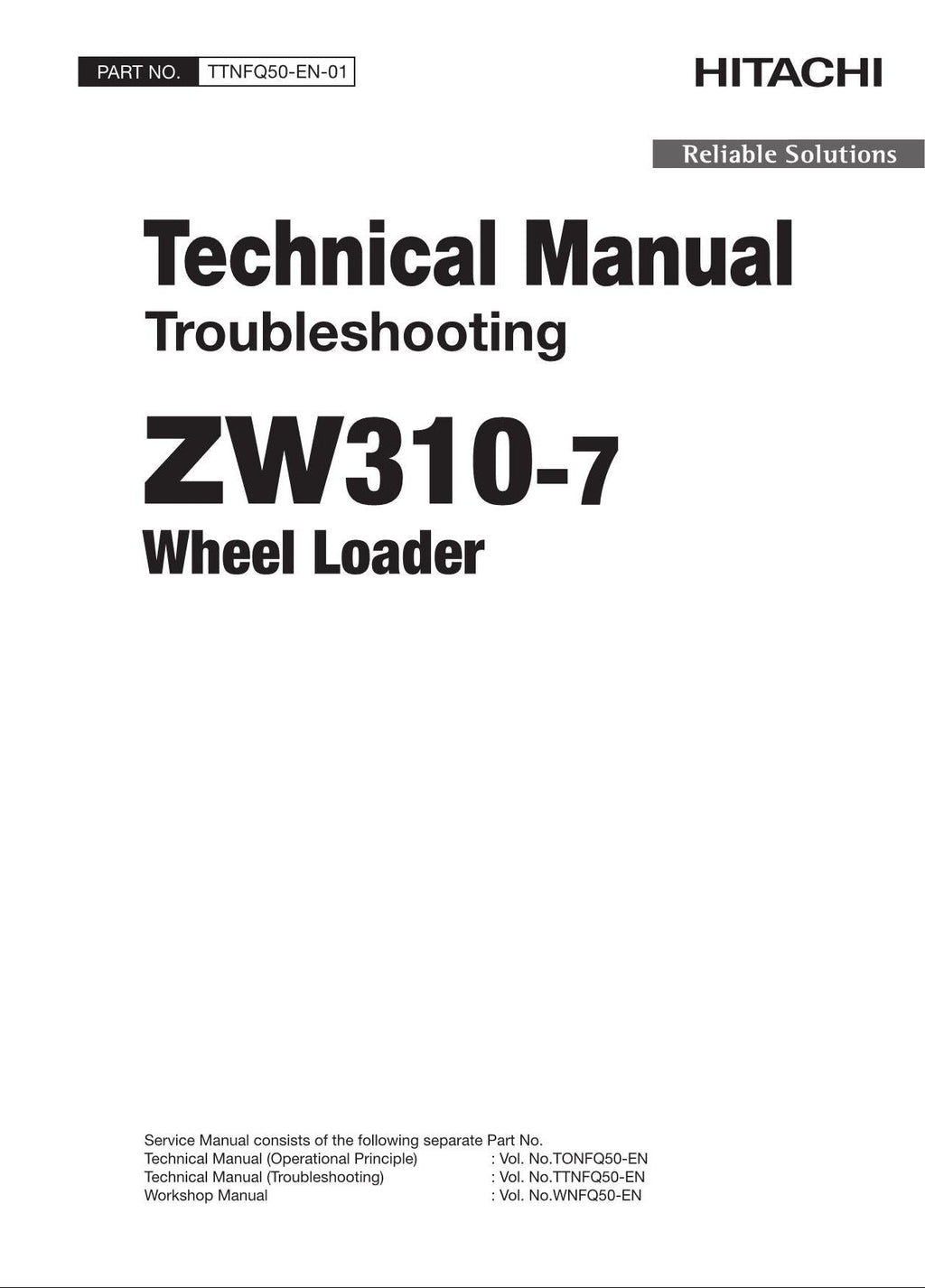 Hitachi ZW310-7 Wheel Loader Technical Manual Troubleshooting +Schematics