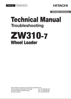 Hitachi ZW310-7 Wheel Loader Technical Manual Troubleshooting +Schematics