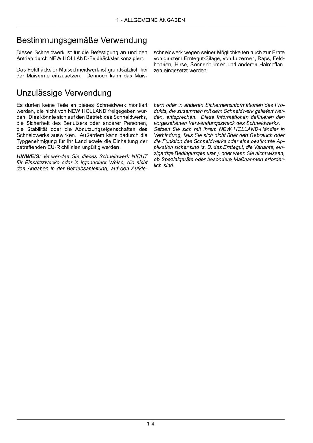 New Holland 450BFI 450SFI 600BFI 600SFI Schneidwerk    Betriebsanleitung