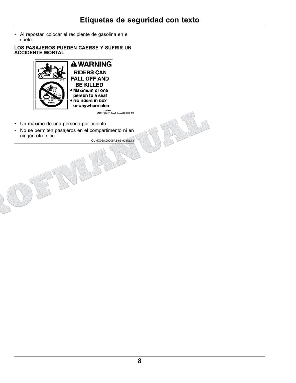 John Deere TX4X2 TX 4x2 cocodrilo Manual del Operador Español SN 120001-