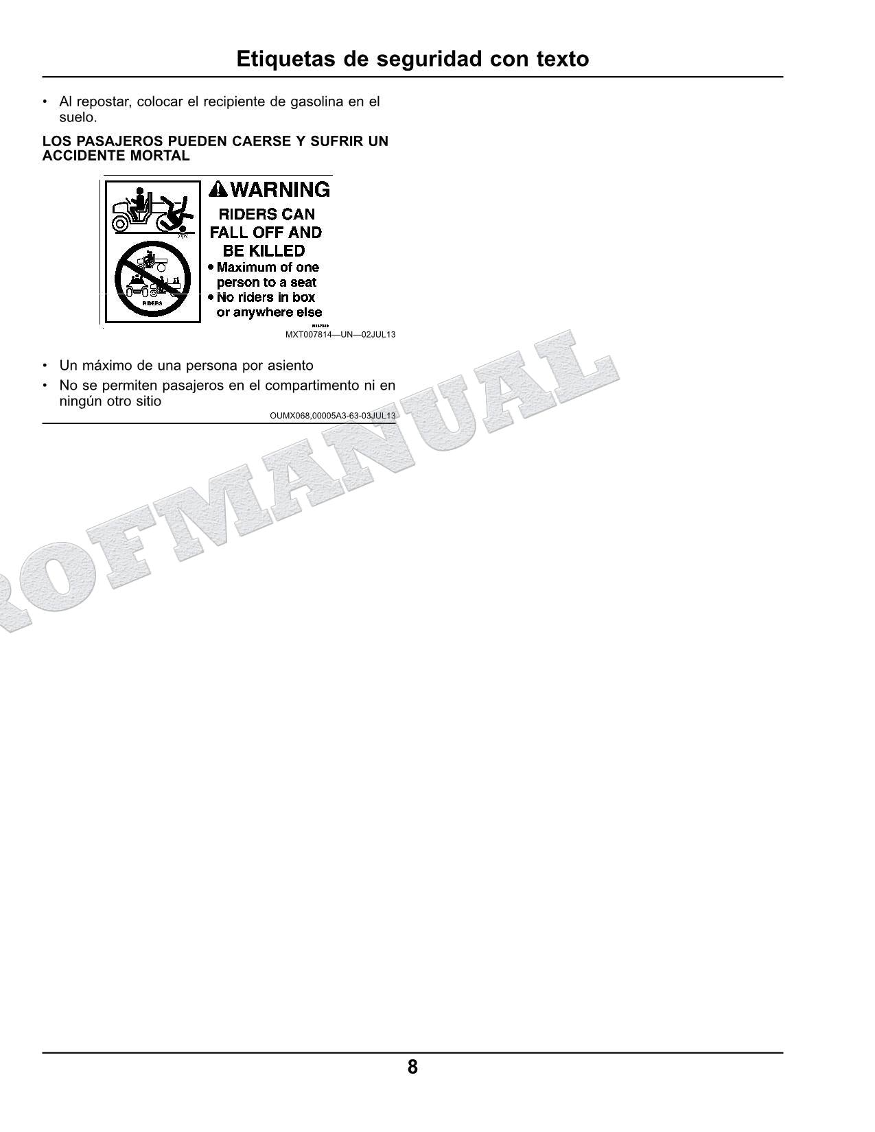 John Deere TX4X2 TX 4x2 cocodrilo Manual del Operador Español SN 120001-