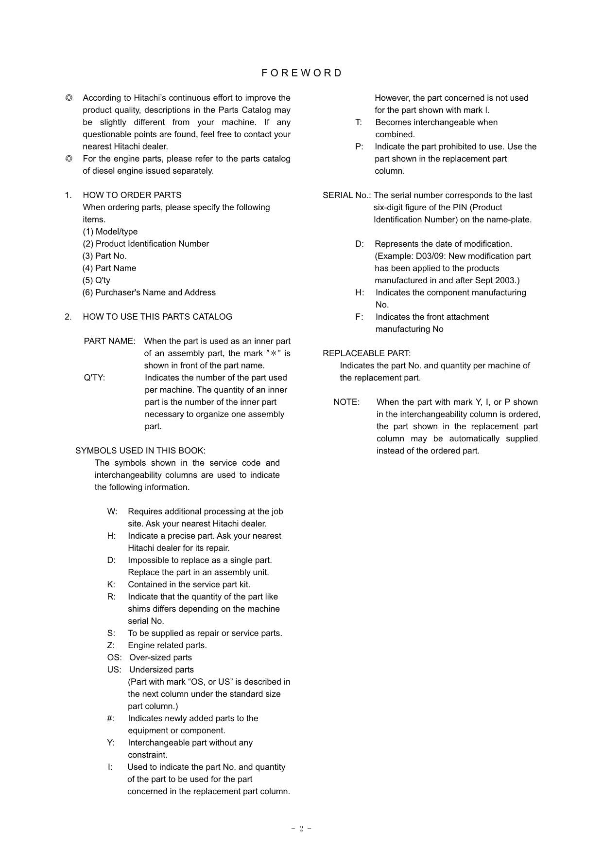 Hitachi ZW80 No.1N0TA-00357 Wheel Loader Parts Catalog Manual SN 01060