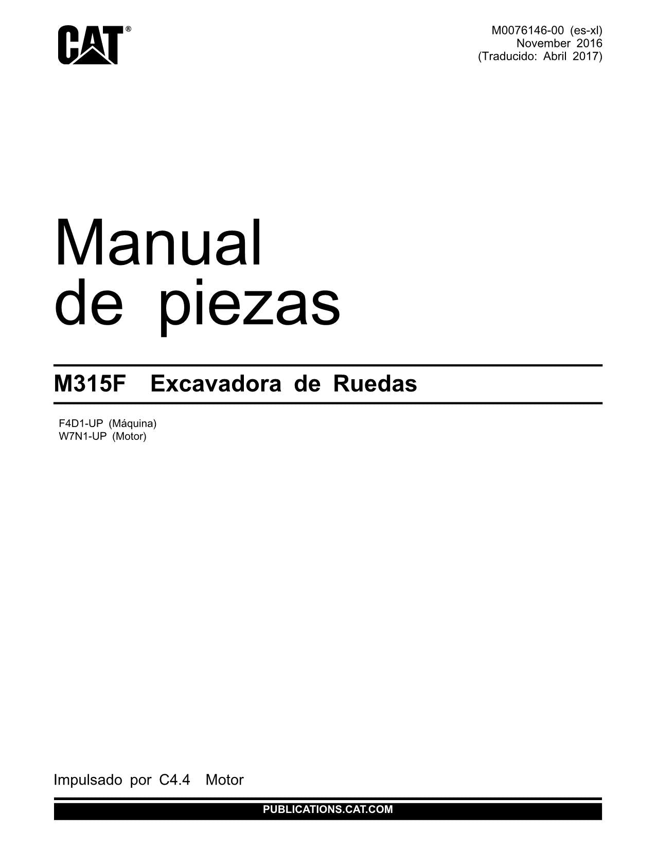 Caterpillar M315F Excavadora Manual de piezas Español