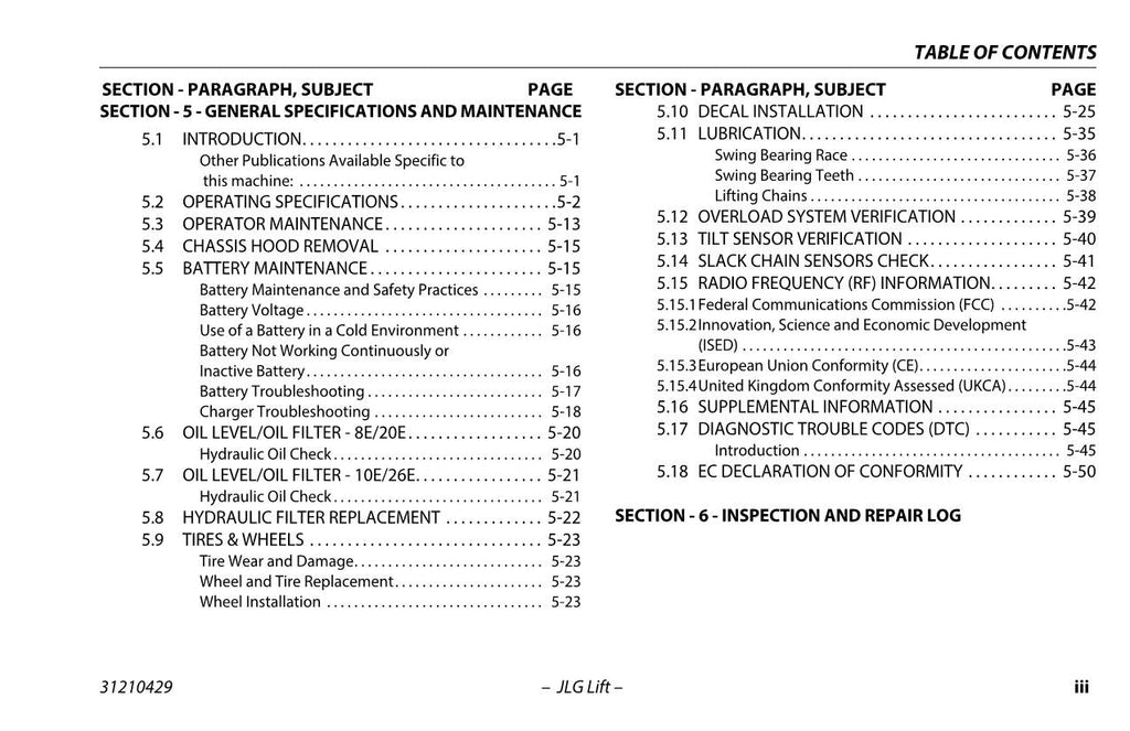 TOUCAN 10E 20E 26E 8E Vertical Lift Maintenance Operators Manual 31210429