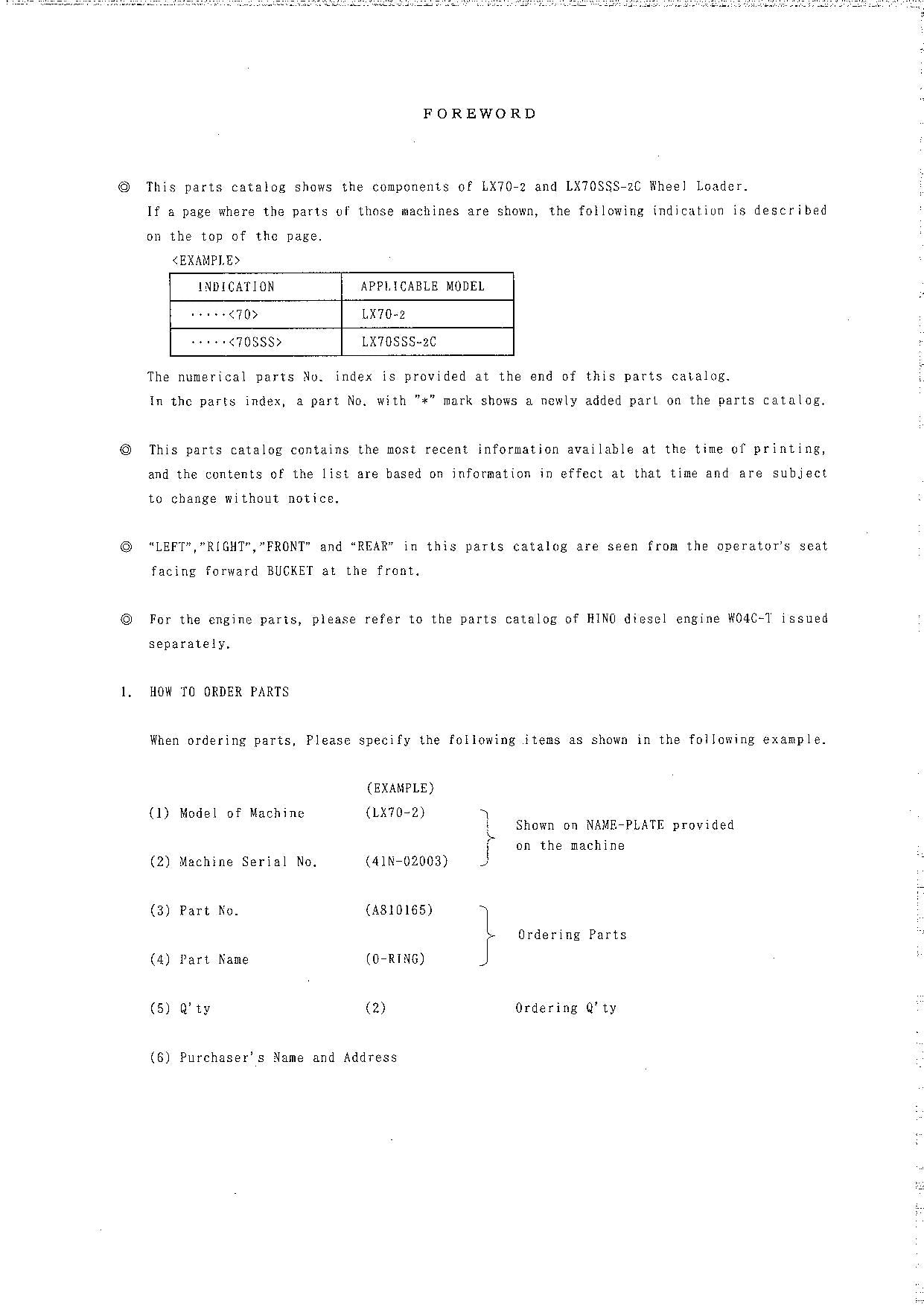 Hitachi LX70-2 LX70SSS-2C Wheel Loader Parts Catalog Manual SN 02003-up