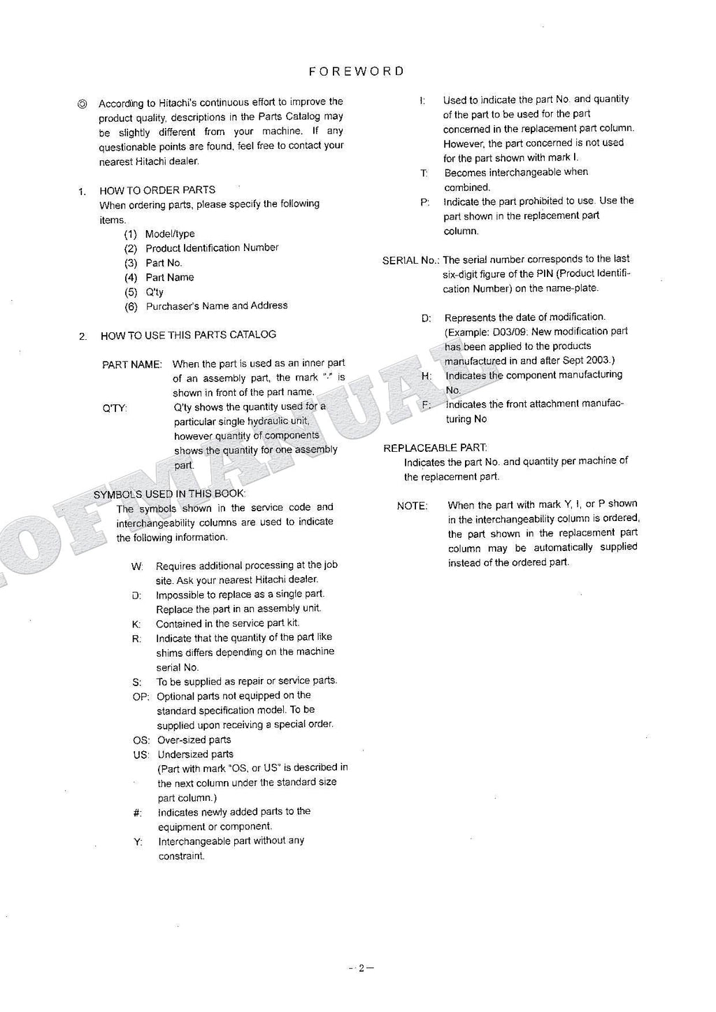 HITACHI ZAXIS ZX75UR Equipment Component Excavator Parts Catalog Manual
