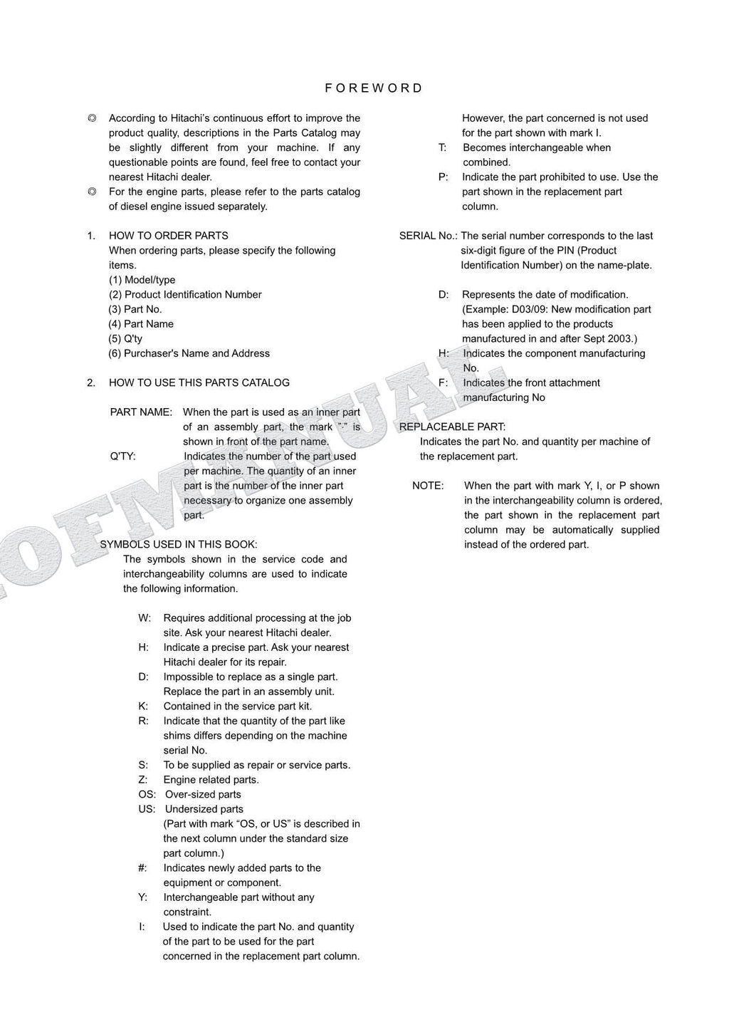 HITACHI EX75UR-5 Sliding Arm Excavator Parts Catalog Manual