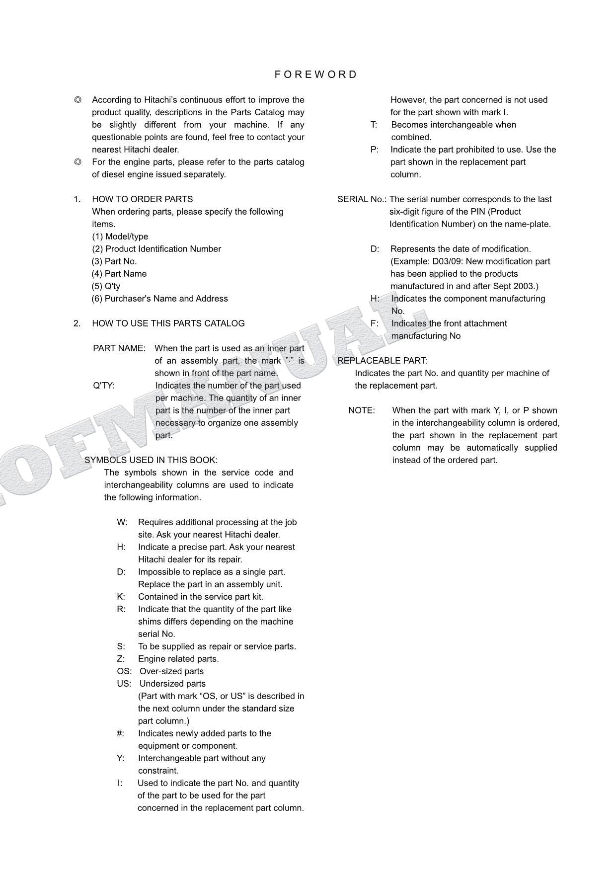 HITACHI EX75UR-5 Sliding Arm Excavator Parts Catalog Manual