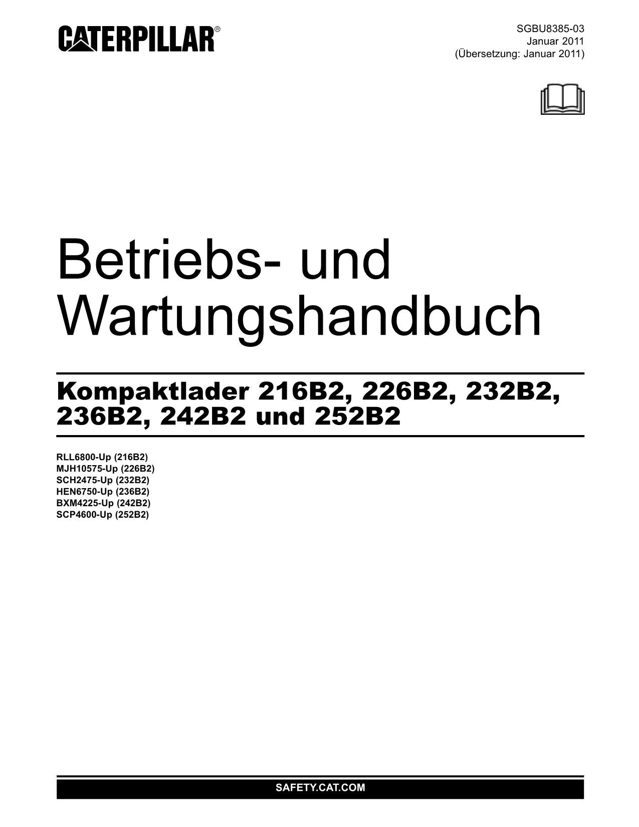 Caterpillar 216B2 226B2 232B2 236B2 242B2 252B2 Kompaktlader Betriebsanleitung