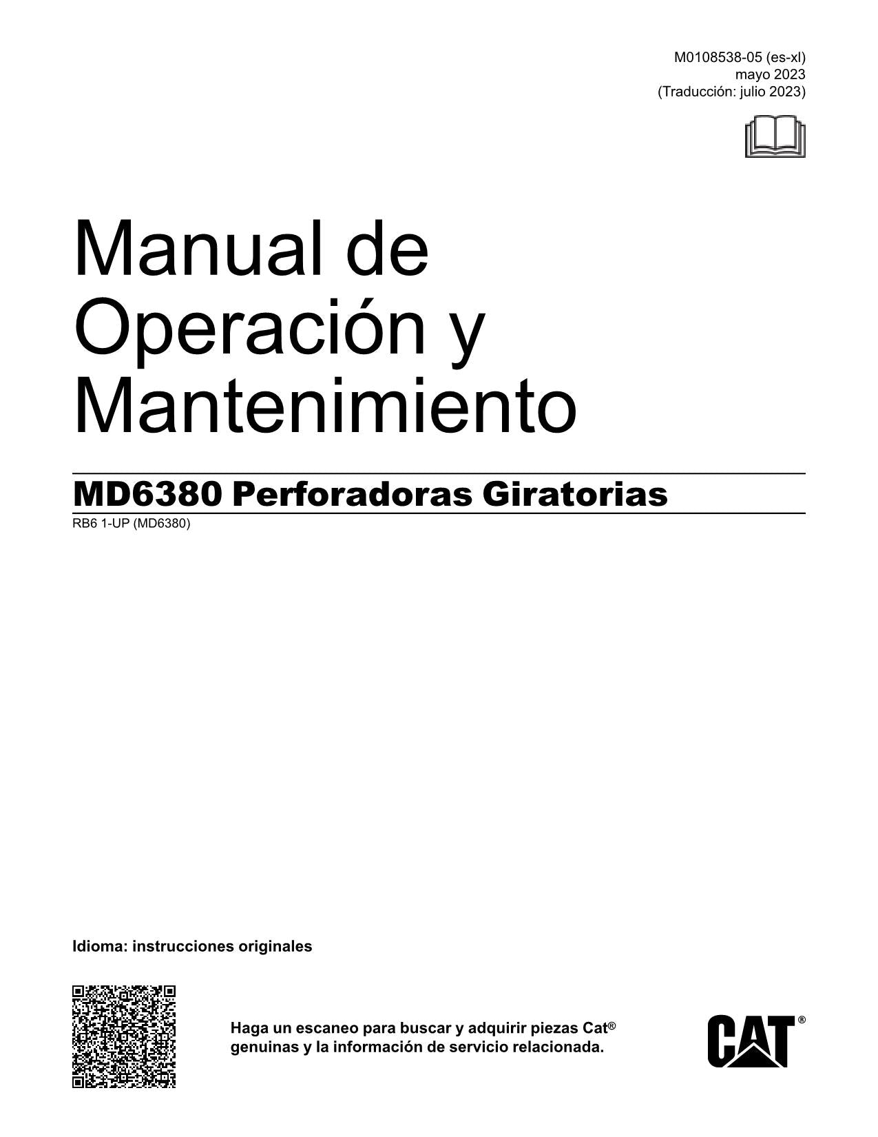 Caterpillar MD6380 Perforadora Giratoria Manual de Operación y Mantenimiento