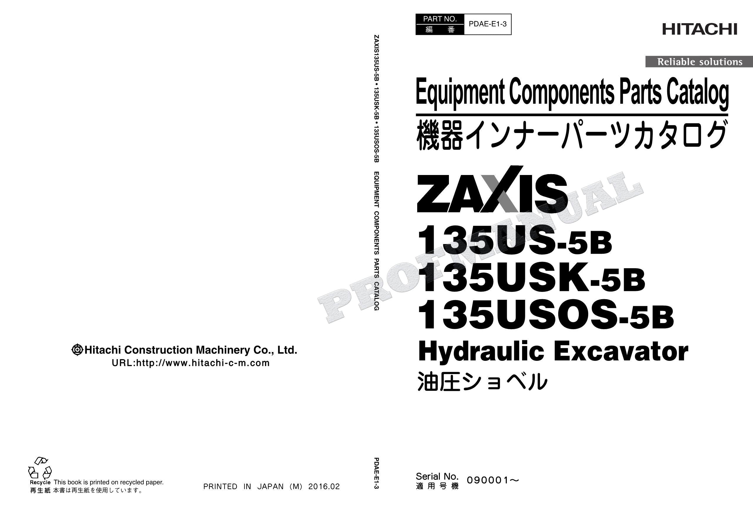 Manual del catálogo de piezas de la excavadora HITACHI ZX135US-5B ZX135USK-5B ZX135USOS-5B