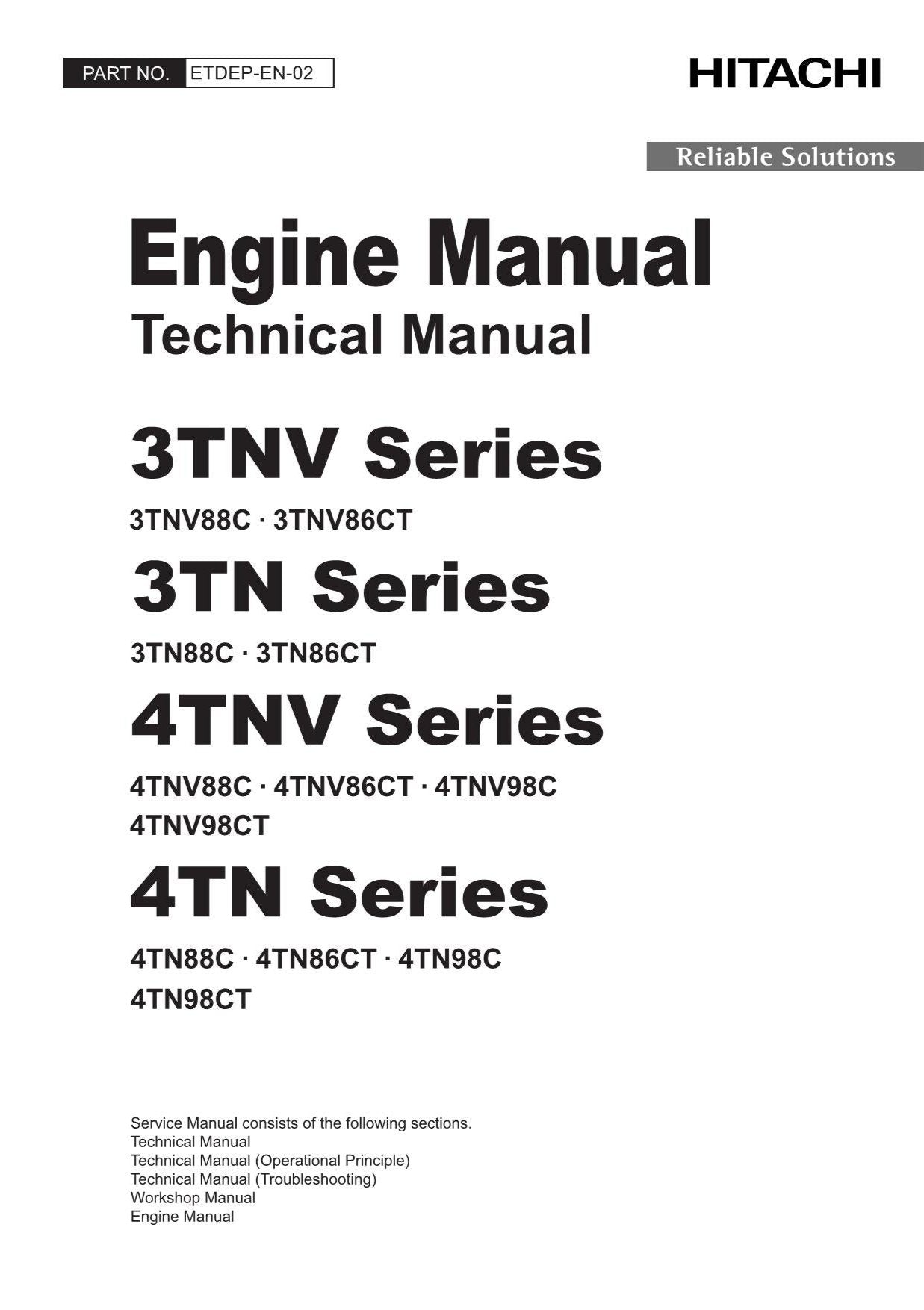 Hitachi Yanmar 4TN88C 4TN86CT 4TN98C 4TN98CT Engine Technical Service manual