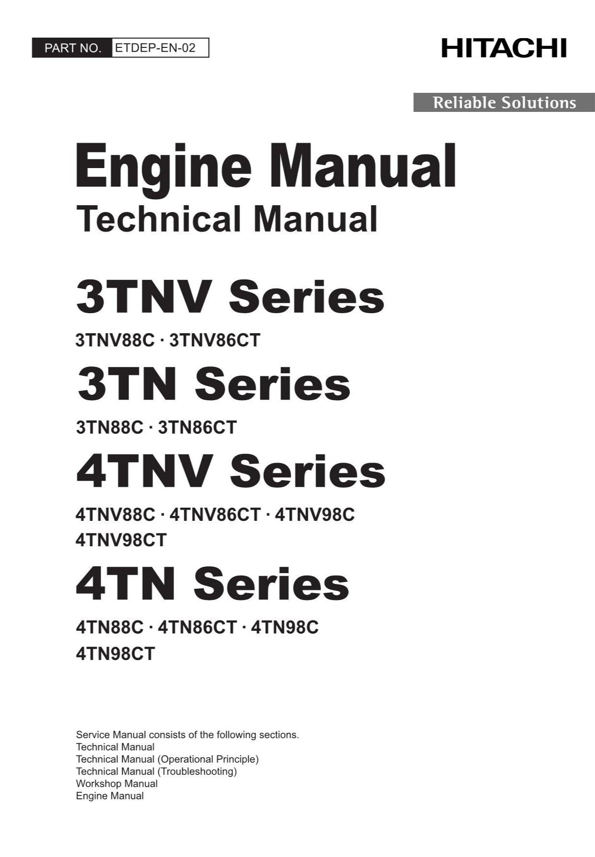 Hitachi Yanmar 4TNV98C 4TNV98CT 4TN88C 4TN86CT Engine Technical Service manual