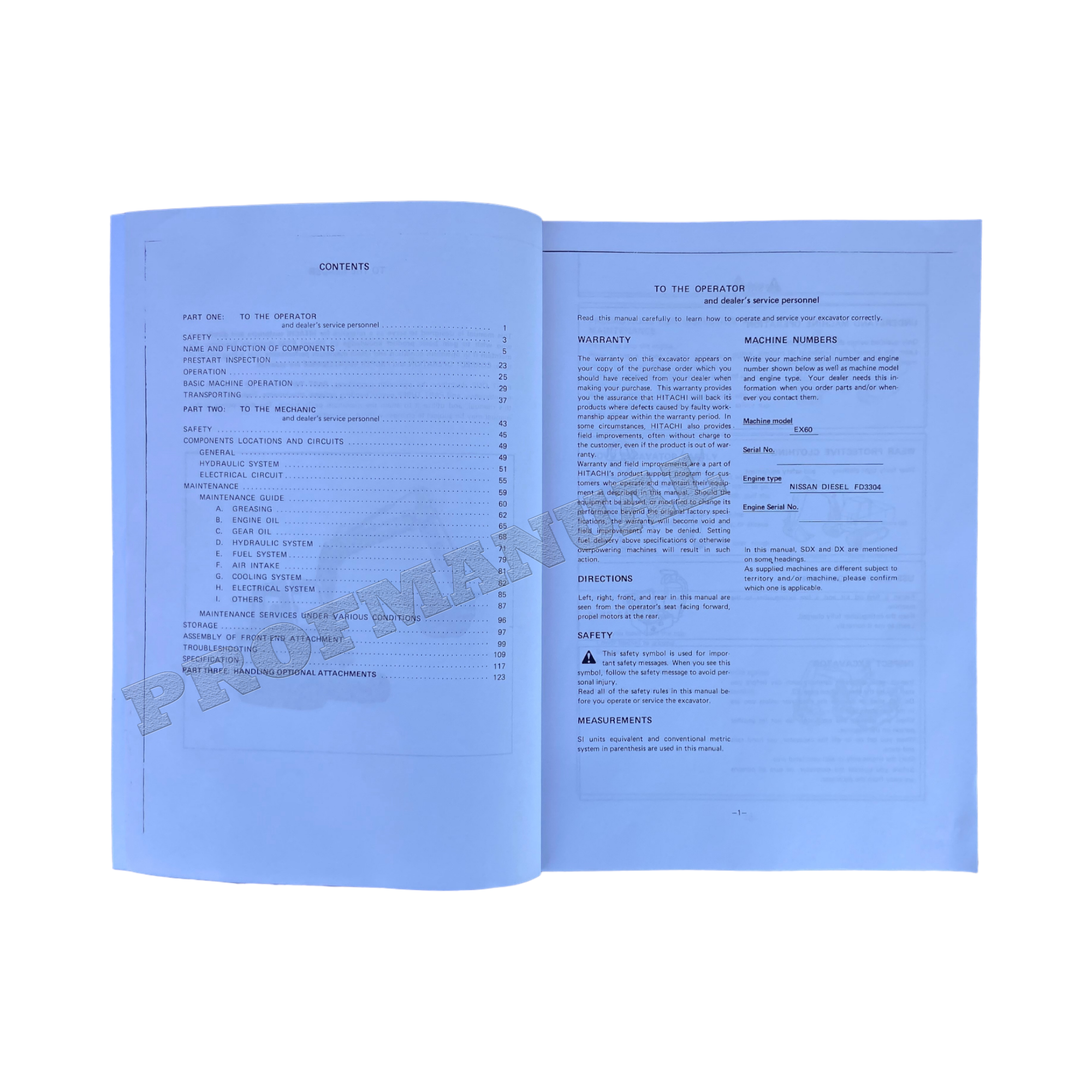 HITACHI EX60 EXCAVATOR OPERATORS MANUAL