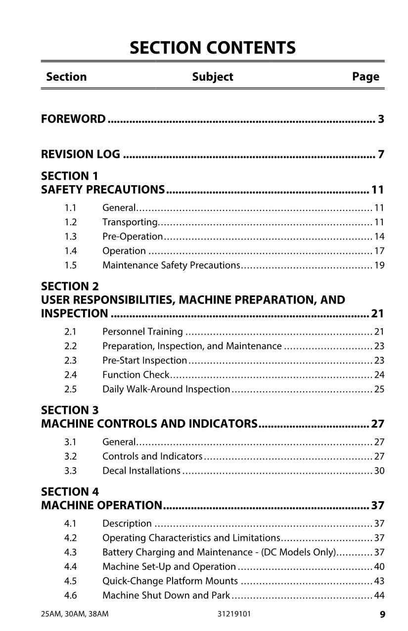 Manual del operador de mantenimiento y operación del mástil vertical JLG 25AM 30AM 38AM 31219985