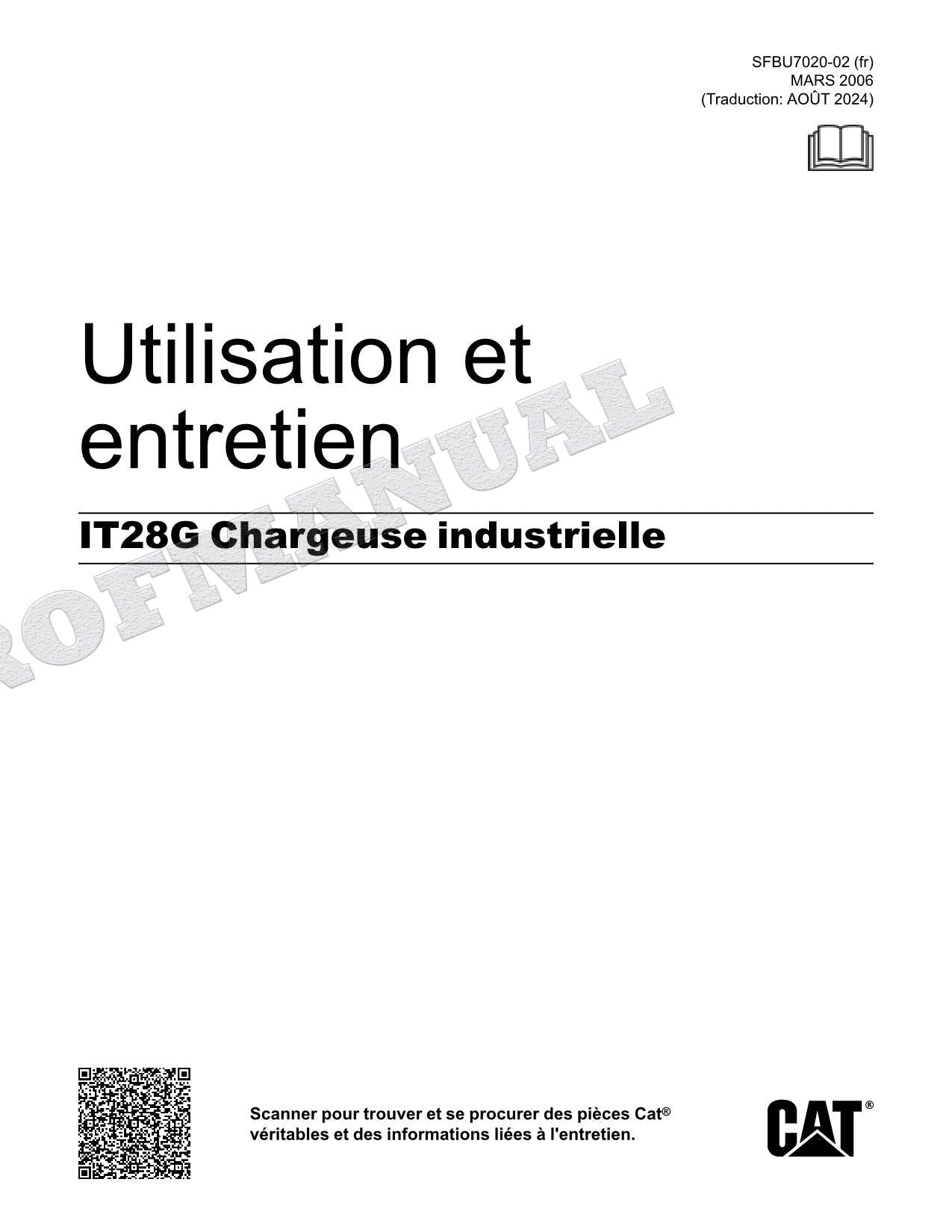 Caterpillar IT28G Chargeuse sur pneus Manuel D'Opération Et D'Entretien Français
