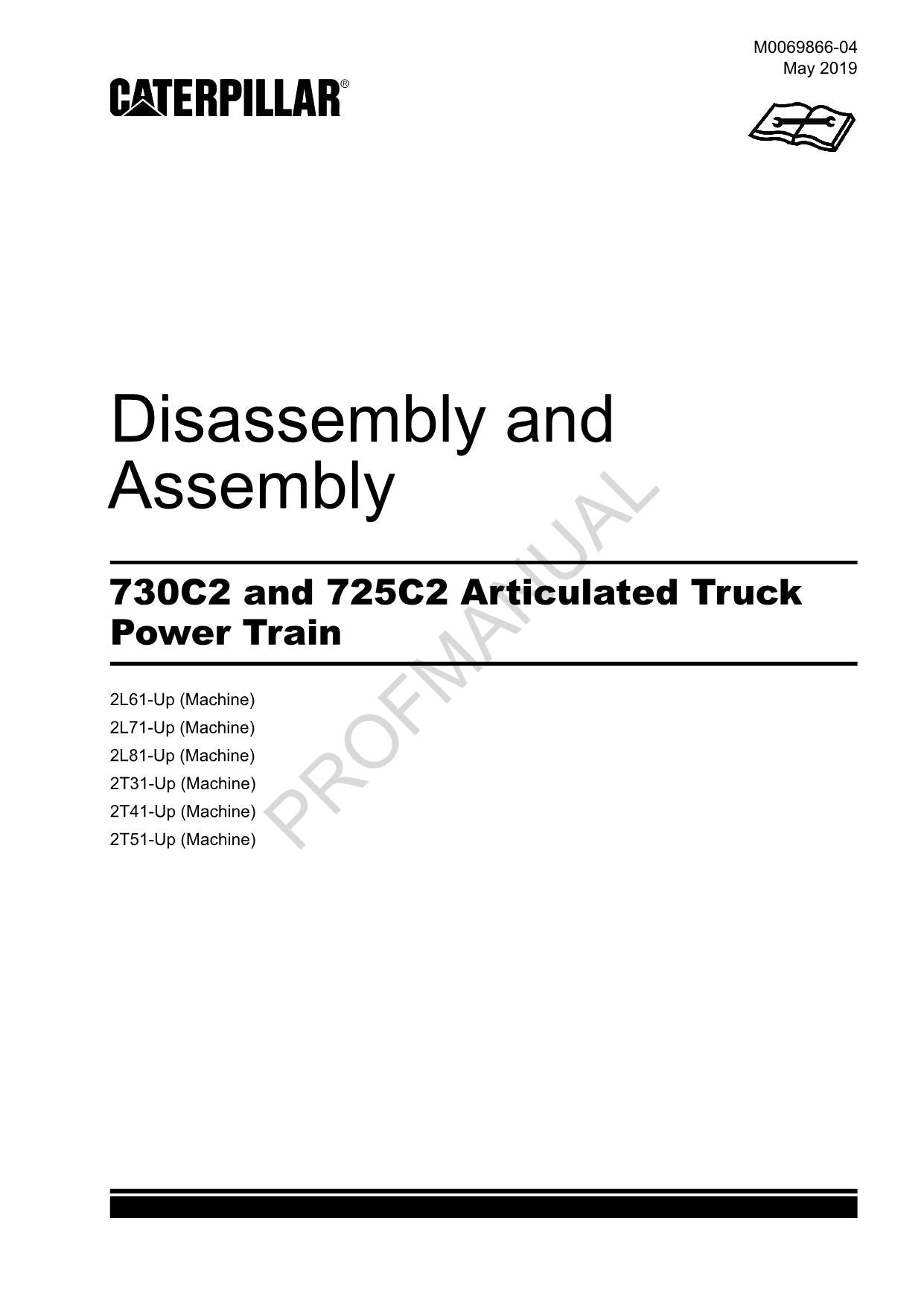 Manual de servicio y desmontaje del tren de potencia del camión volquete Caterpillar 730C2 725C2