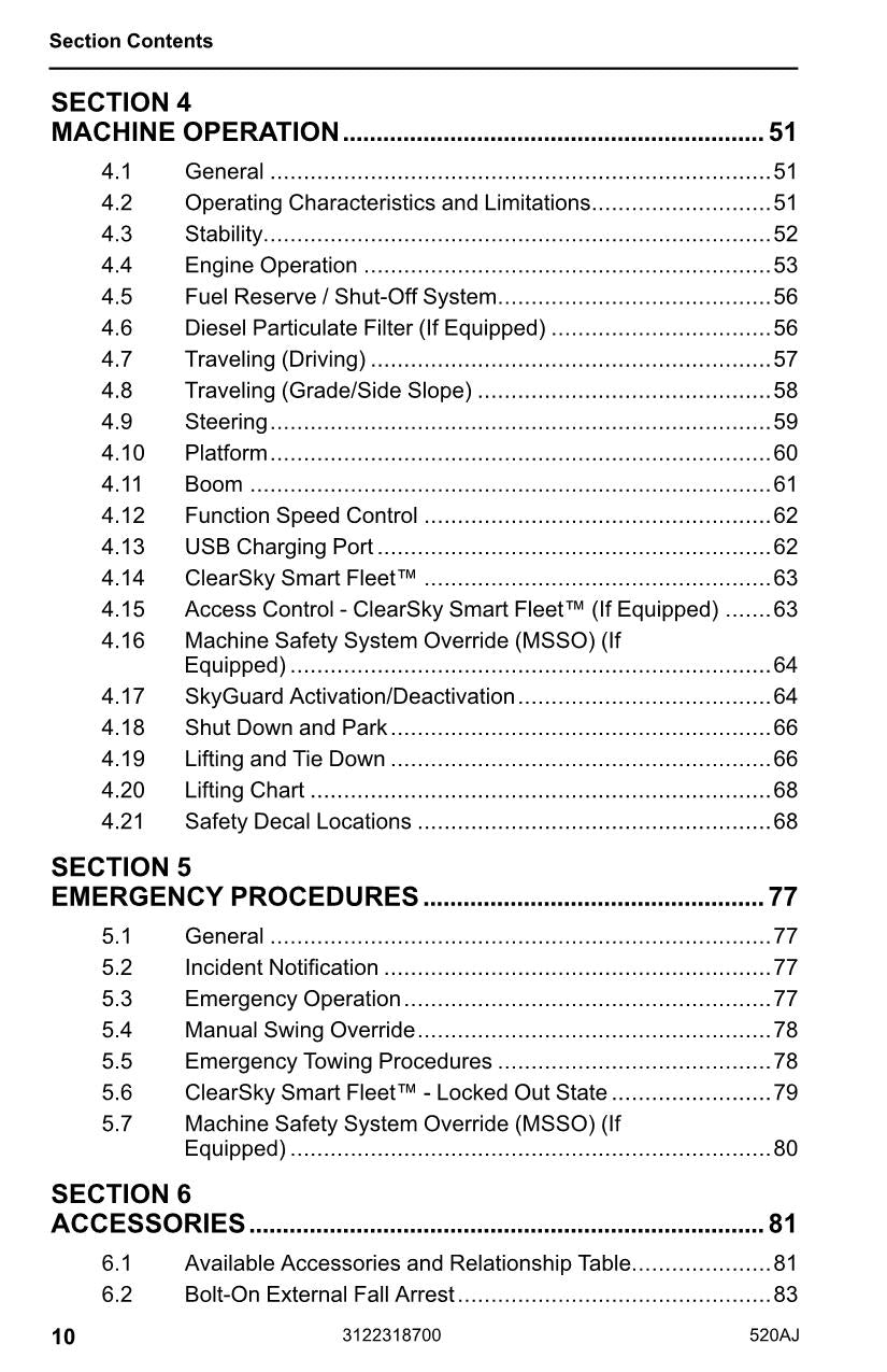 Manual del operador de mantenimiento y operación de la plataforma elevadora JLG 520AJ 3122318700