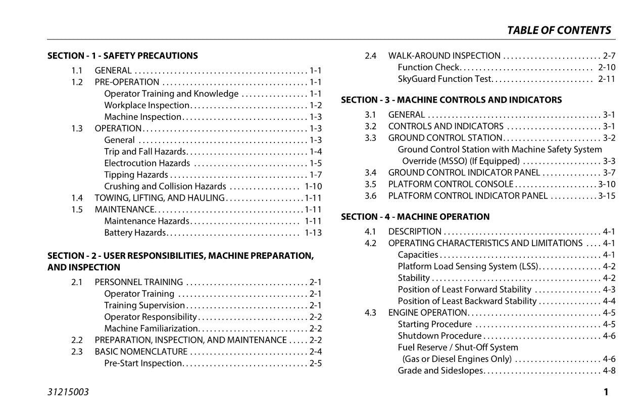 JLG 340AJ Boom Lift Maintenance Operation Operators Manual 31215003
