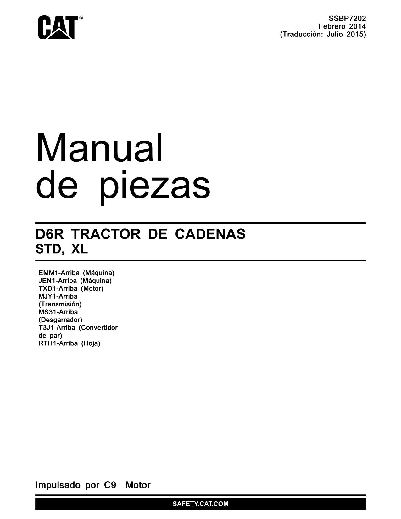 Caterpillar D6R STD XL Tractor de Cadenas Manual de piezas Español
