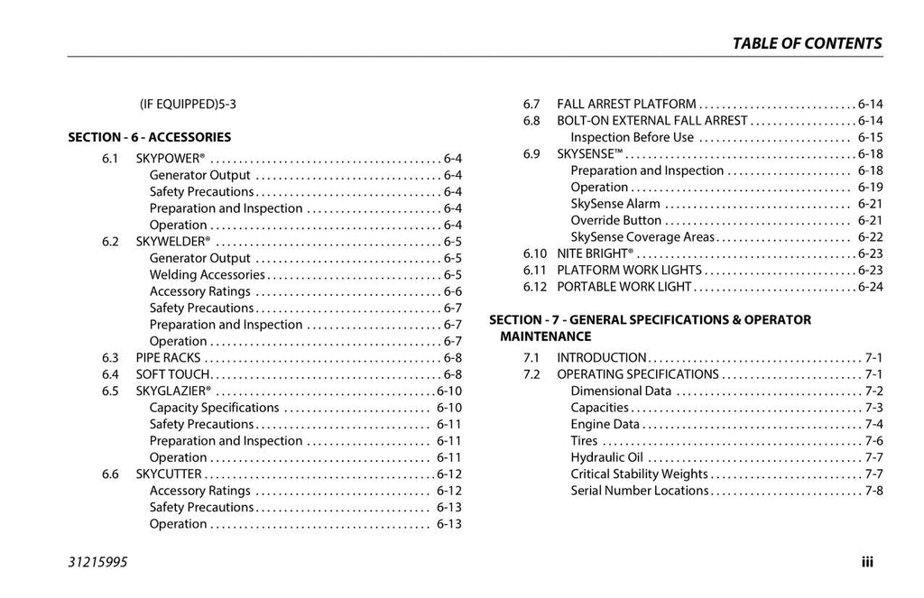 JLG 600S 660SJ Boom Lift Maintenance Operation Operators Manual 31215995