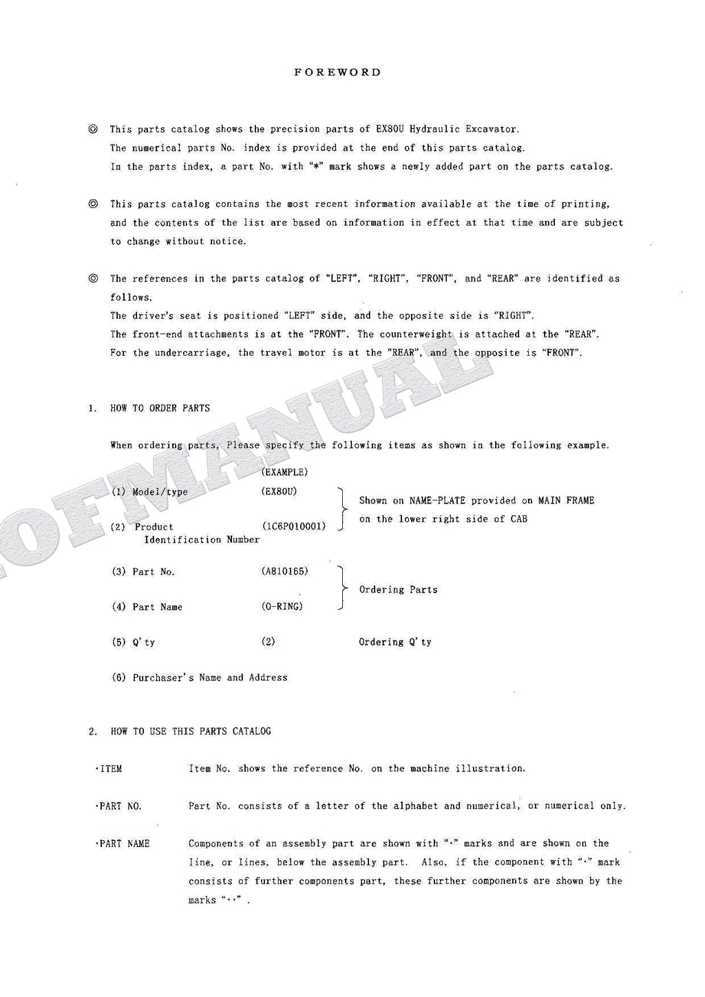 HITACHI EX80U Equipment Component Excavator Parts Catalog Manual