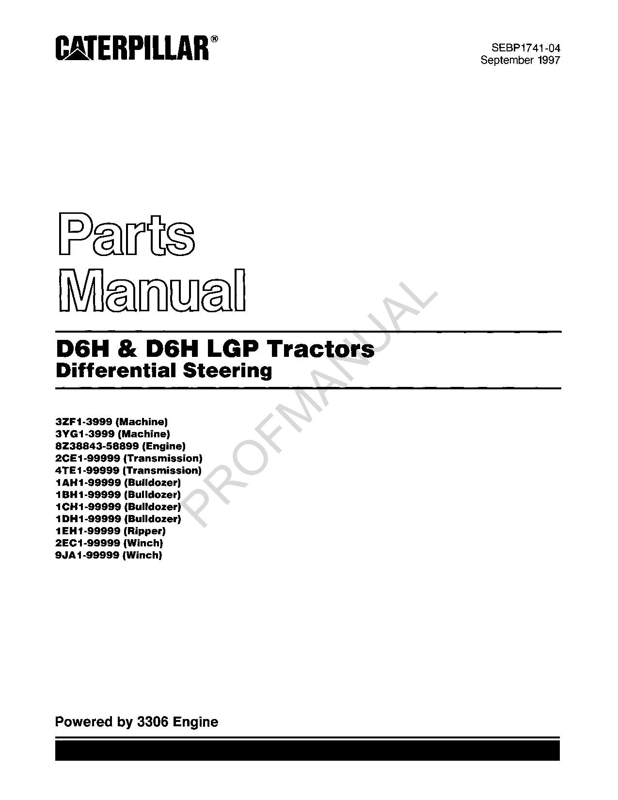 Caterpillar Cat D6H D6H LGP Tractor Parts Catalog Manual SEBP1741