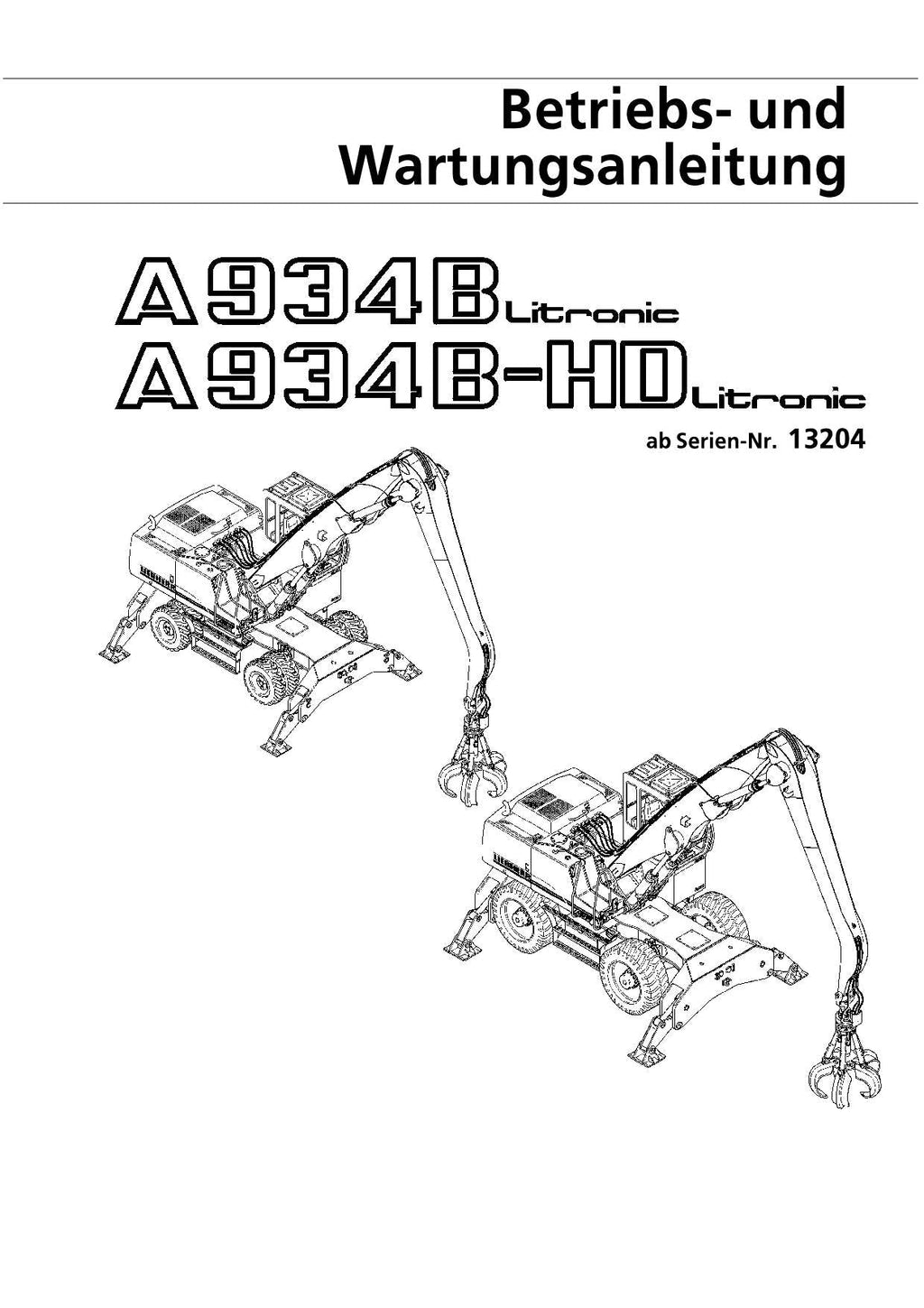 Liebherr A934 B A934 B-HD Litronic bagger Betriebsanleitung Wartungsanleitung