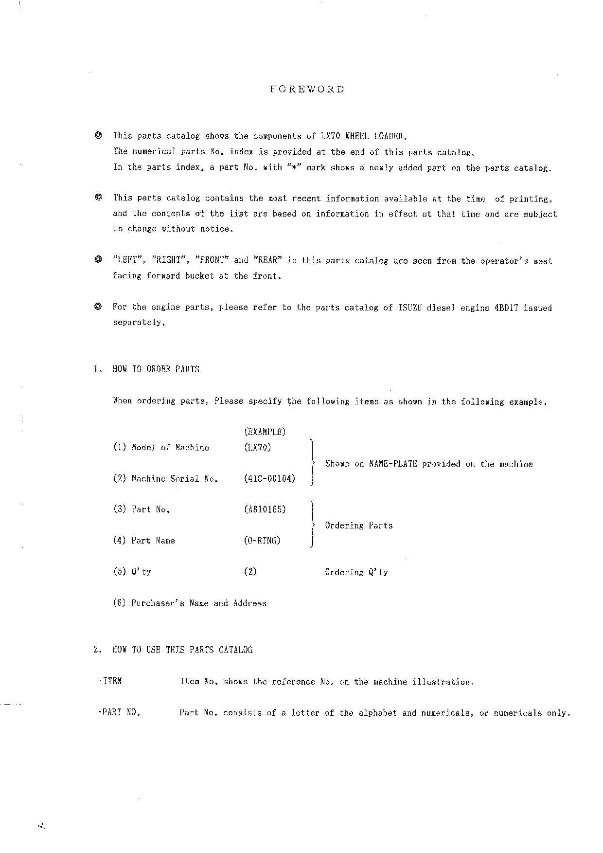 Hitachi LX70 Wheel Loader Parts Catalog Manual SN 00104-up