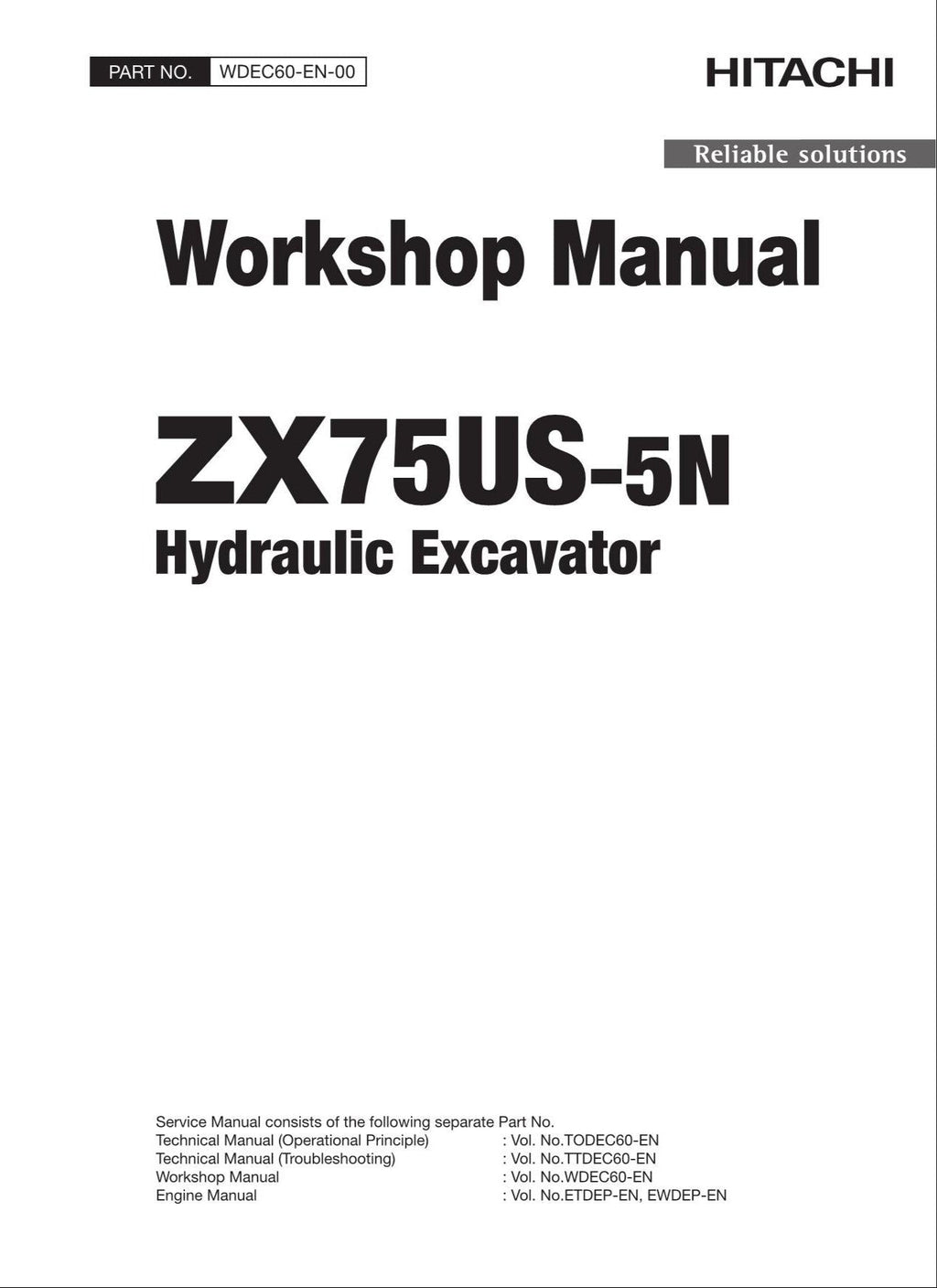 HITACHI ZAXIS ZX75US-5N Excavator Workshop Service Manual