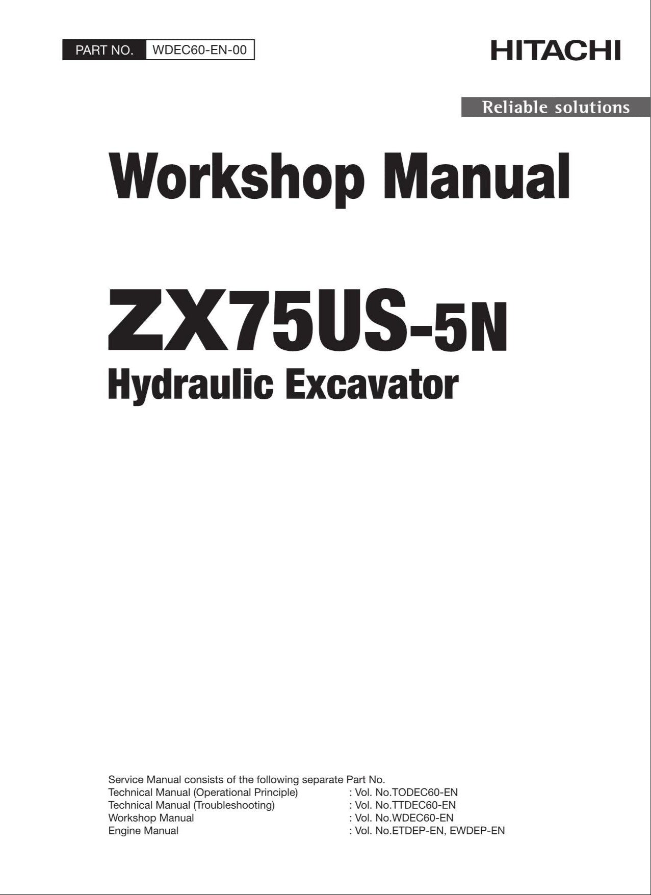HITACHI ZAXIS ZX75US-5N Excavator Workshop Service Manual