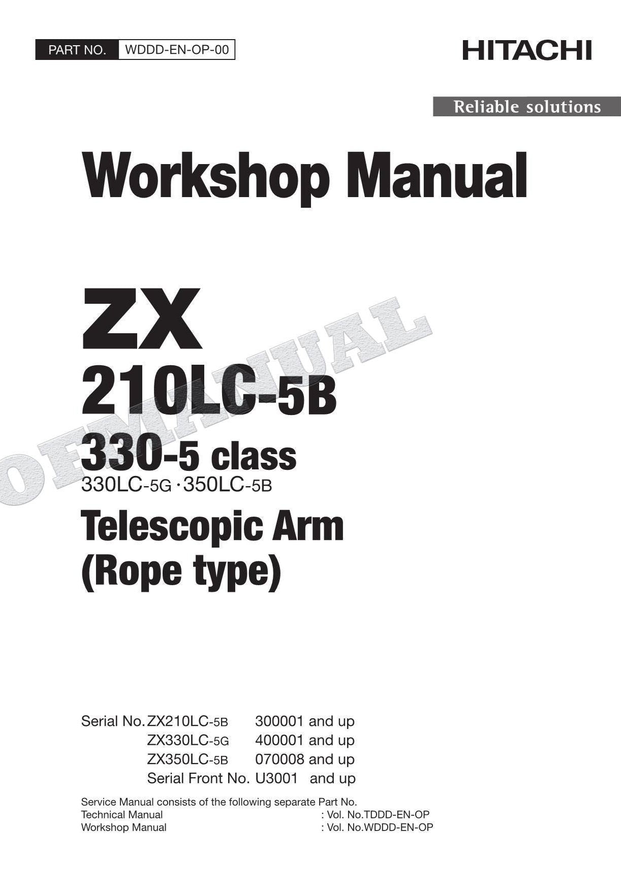 HITACHI ZX210LC-5B ZX330-5 Telescopic Arm Rope Service Repair Workshop Manual
