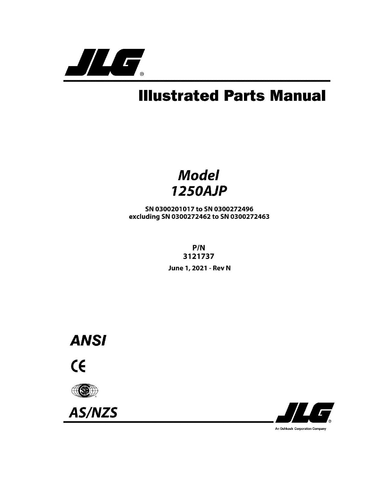 Catálogo de piezas del elevador de pluma JLG 1250AJP Manual 0300201017-0300272496