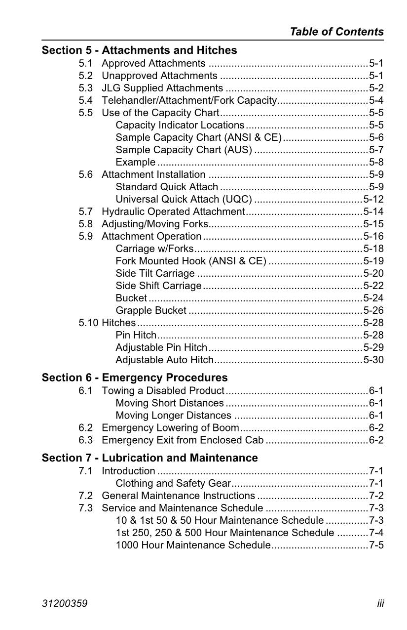 Manual del operador de mantenimiento y operación del manipulador telescópico JLG 2505H G5-18A 31200359