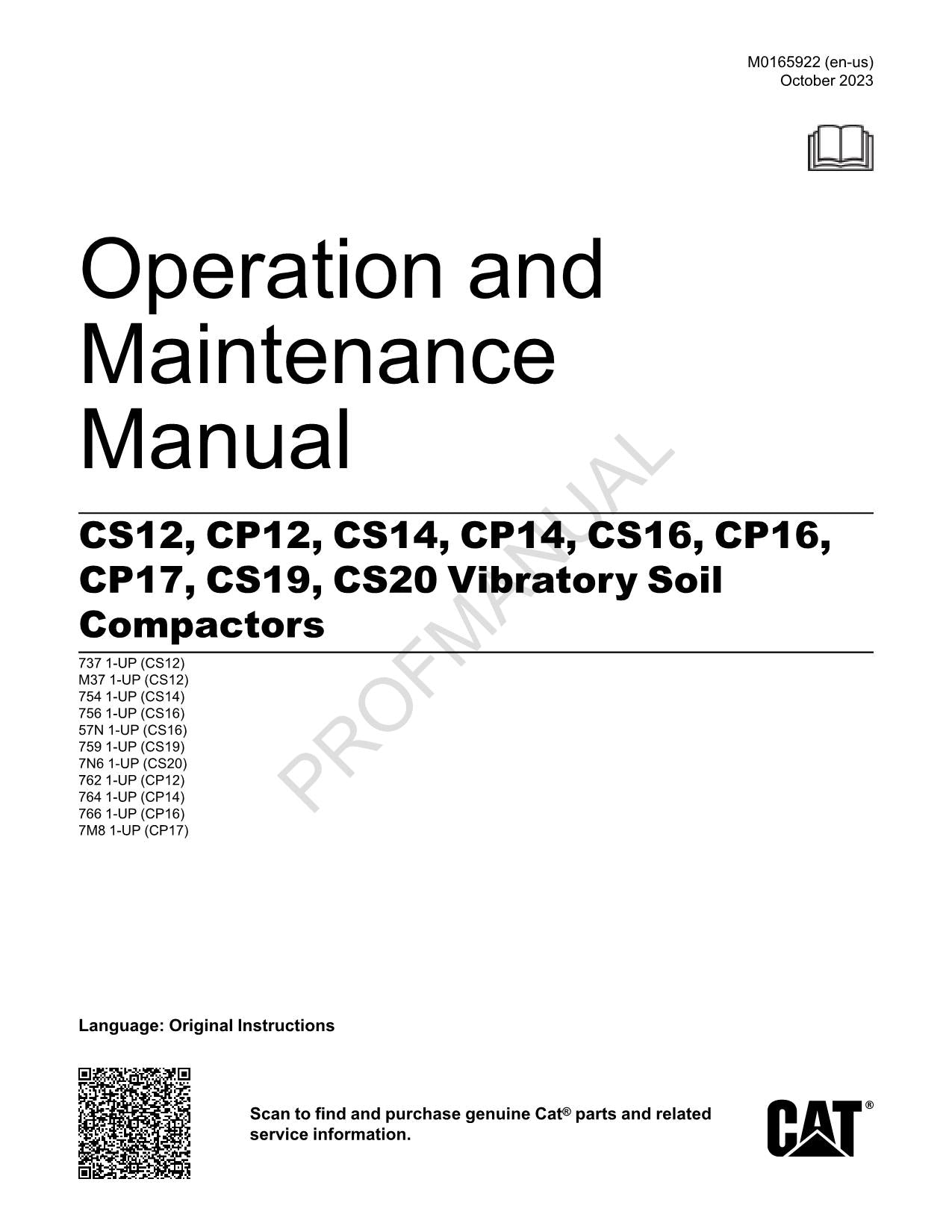 Manual del operador del compactador de suelo vibratorio Caterpillar CP16 CP17 CS19 CS20