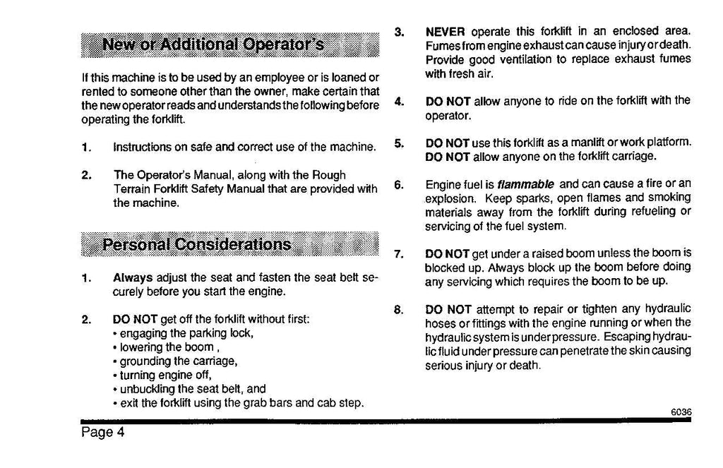 SKYTRAK 6036 Telehandler Maintenance Operation Operators Manual 8990149