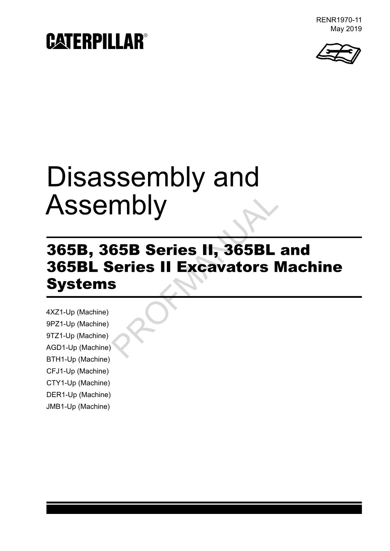 Caterpillar 365BL 365BL Series 2 EXCAVATOR Machine SYSTEM Disassem Assem Manual