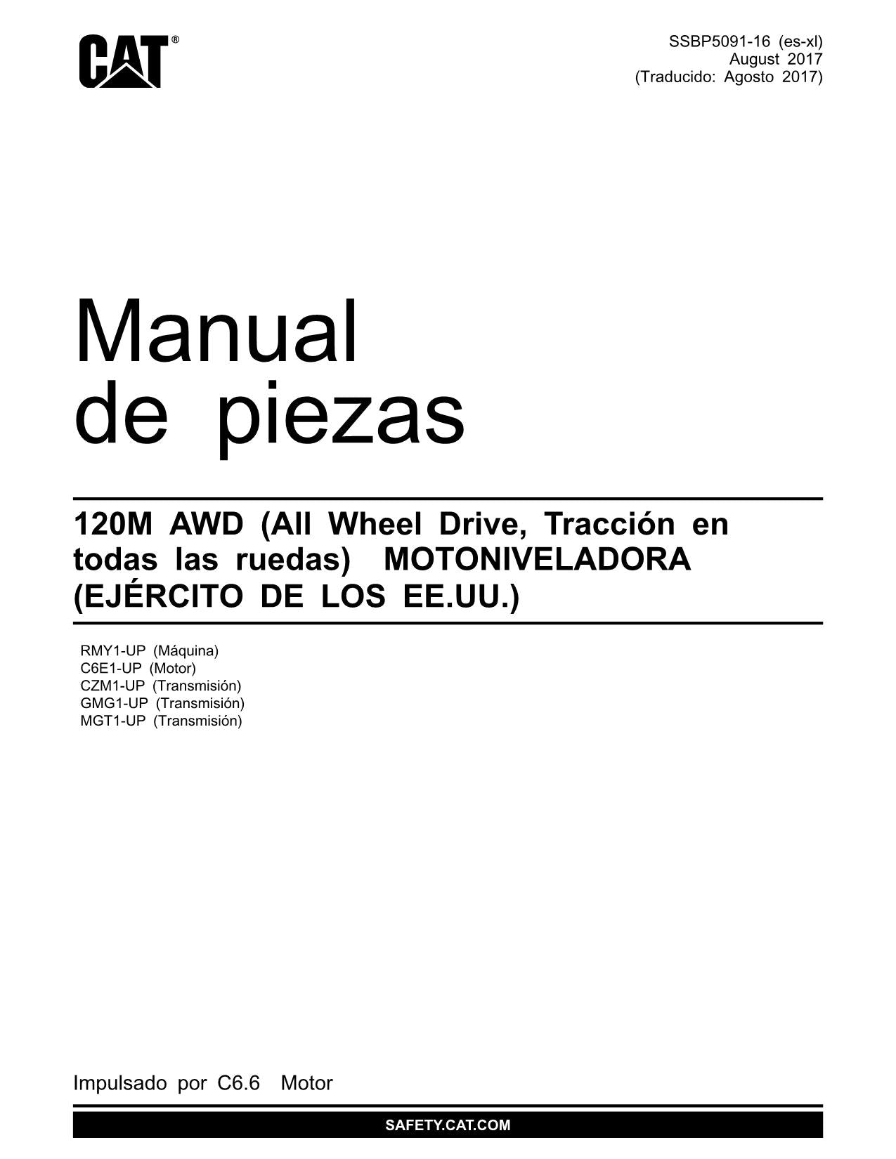 Caterpillar 120M AWD Motoniveladora Manual de piezas Español