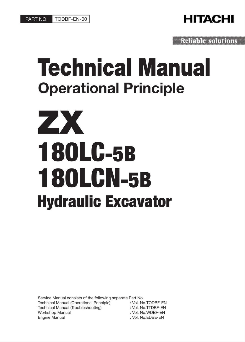 HITACHI ZX180LC-5B ZX180LCN-5B Excavator Operational Principle Technical Manual