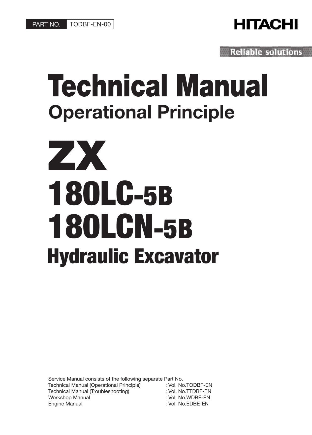 HITACHI ZX180LC-5B ZX180LCN-5B Excavator Operational Principle Technical Manual