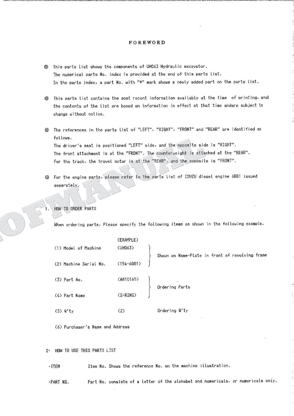 HITACHI UH063 Excavator Parts Catalog Manual EP730-4-2