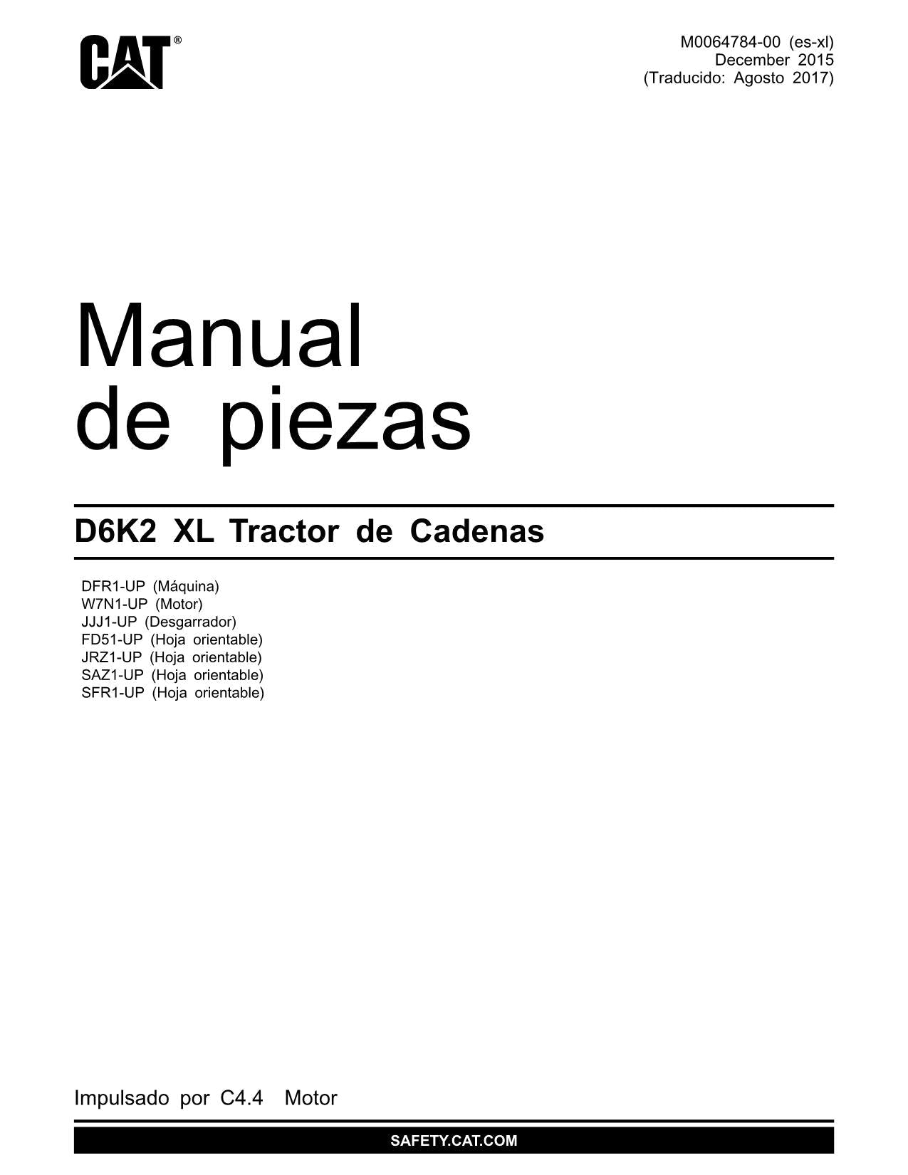 Caterpillar D6K2 XL Tractor de Cadenas Manual de piezas Español