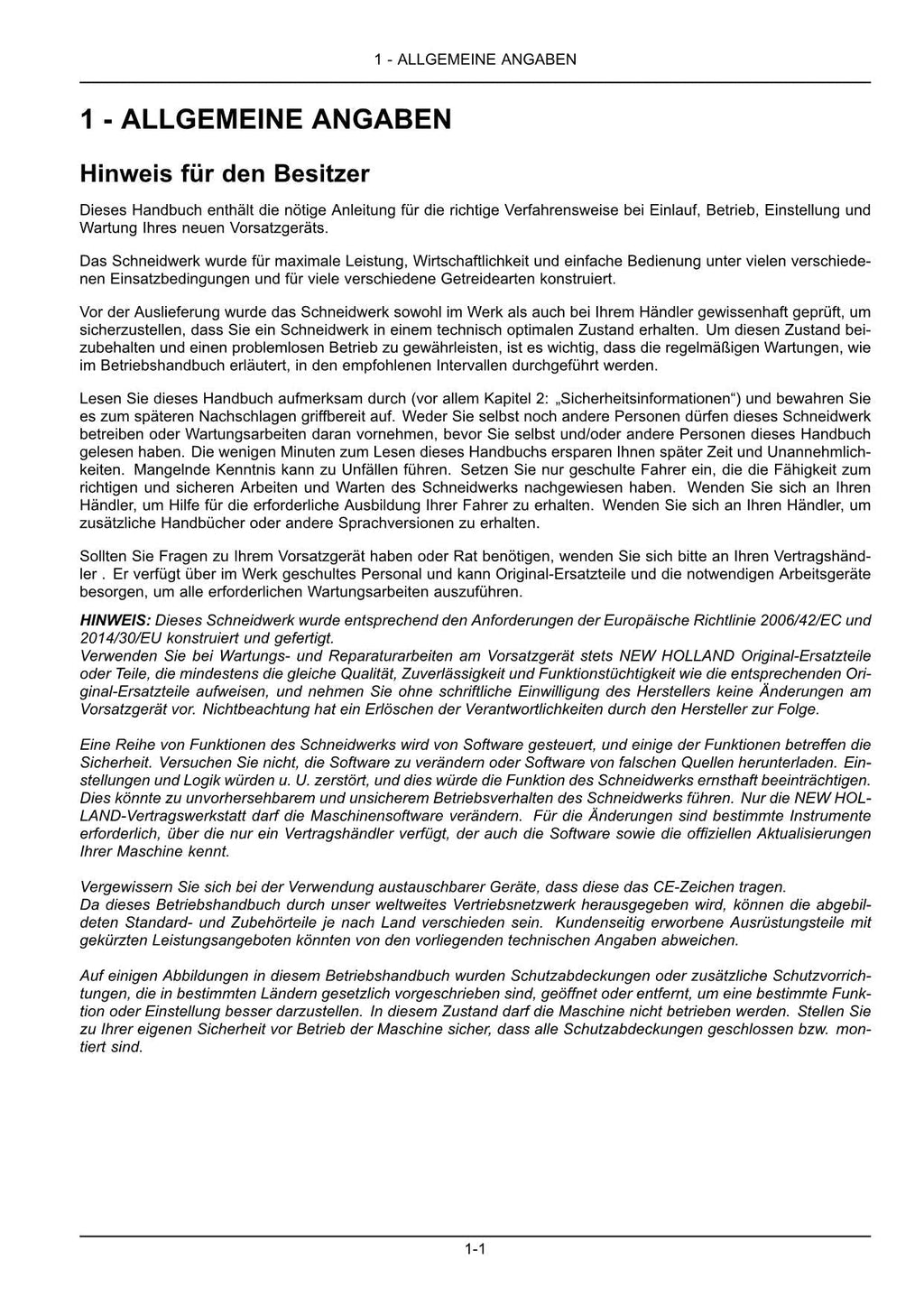 New Holland 600FDR Schneidwerk Betriebsanleitung Ab 6005