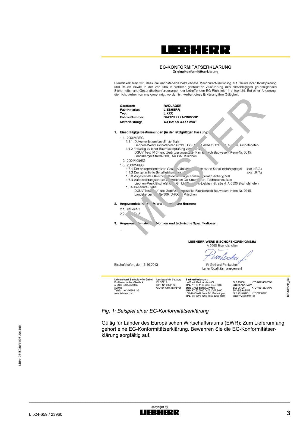 Liebherr L524 Radlader Betriebsanleitung ser 23960