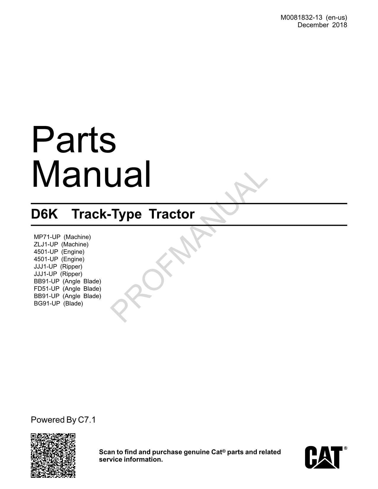 Catálogo de piezas del tractor de cadenas Caterpillar D6K Manual M0081832