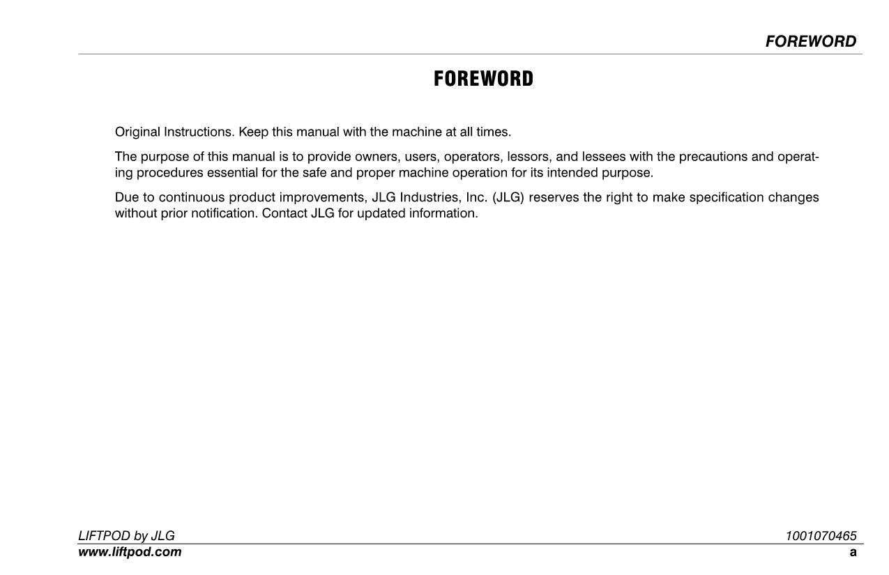Catálogo de piezas del operador del mástil vertical JLG FS60 FS80 Manual de servicio