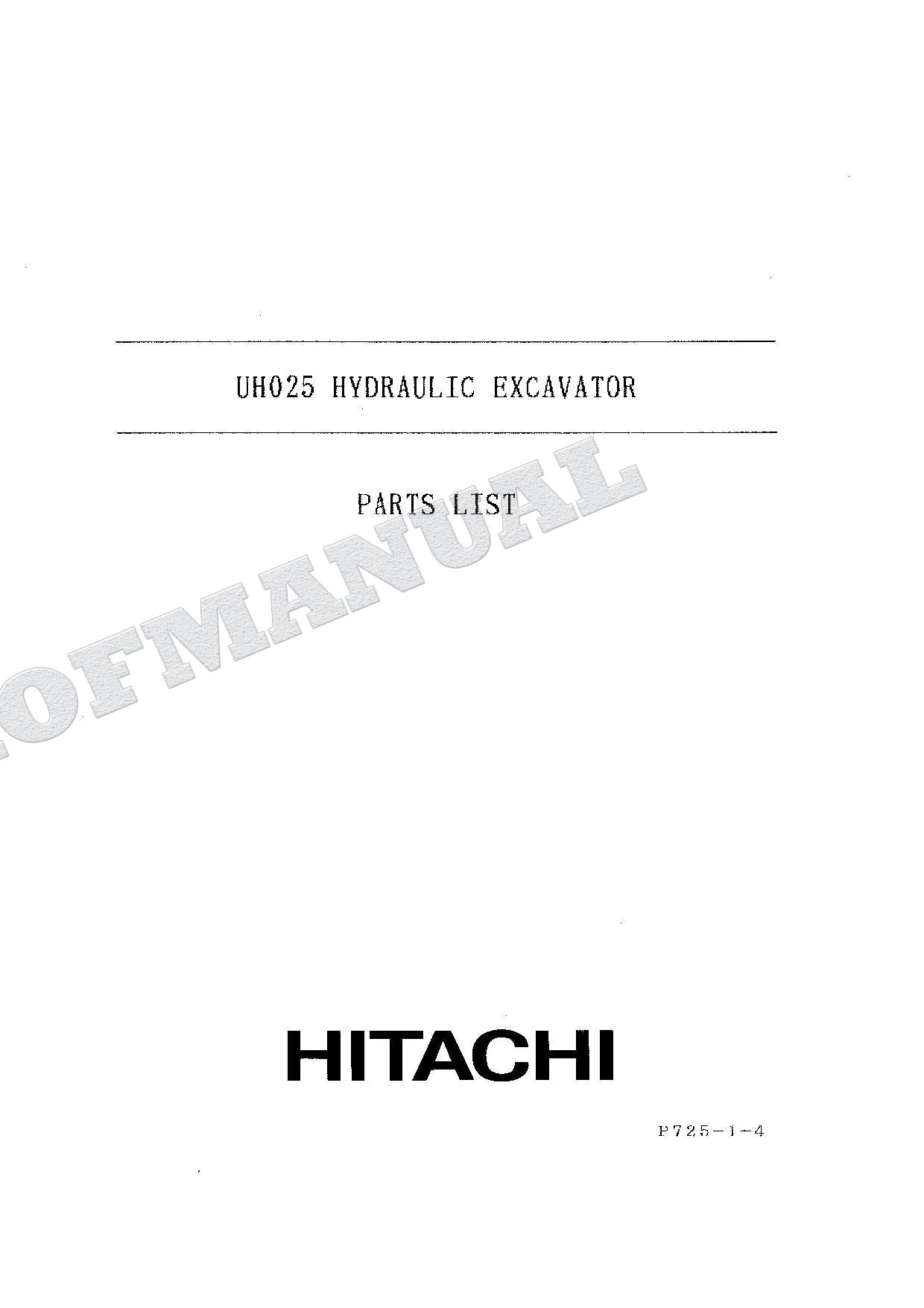 HITACHI UH025 Excavator Parts Catalog Manual