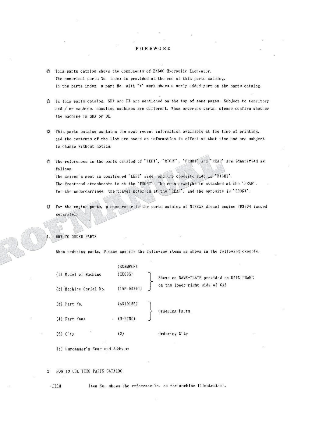 HITACHI EX60 Excavator Parts Catalog Manual SN 00101-