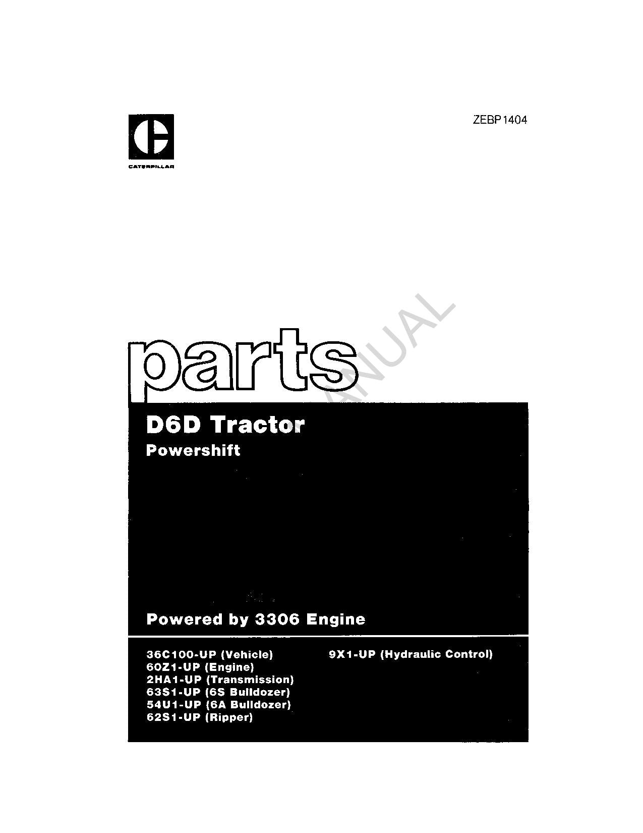 Caterpillar Cat D6D Tractor Parts Catalog Manual ZEBP1404