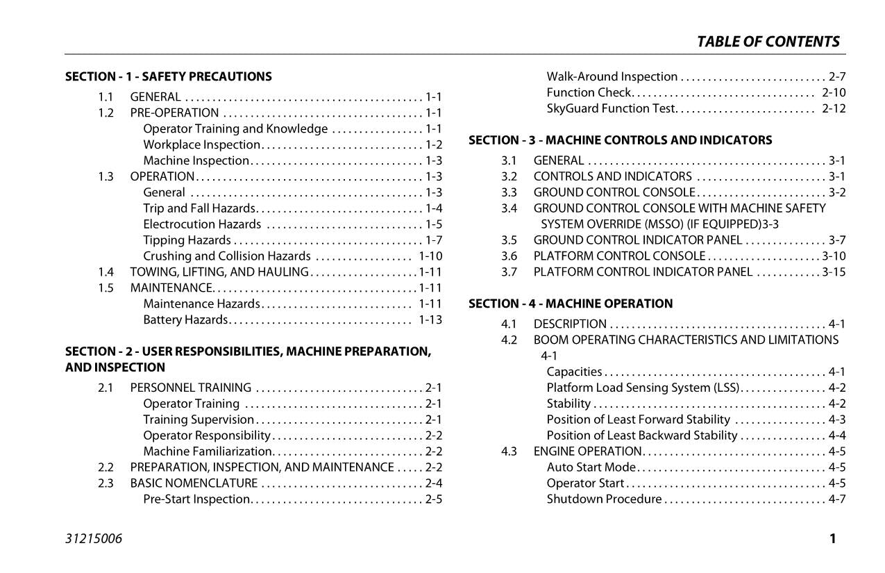Manual del operador de mantenimiento y operación de la plataforma elevadora JLG H340AJ 31215006